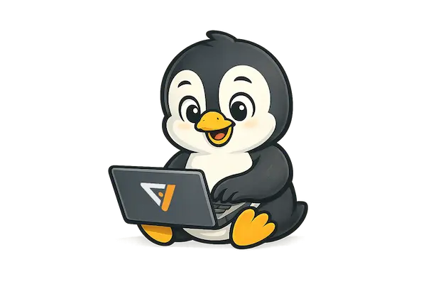 ServerVisor penguin using a laptop